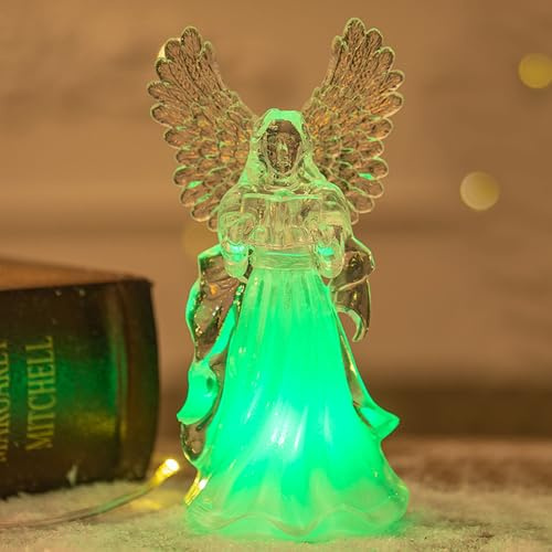 DZAY Weihnachtsdeko Engel Figur Mit LED Licht, Inspirational Statue, Betende Engelsfigur Tischdeko Beleuchtetes Wasser Glitzernde Wirbelnde Statue für Weihnachtsfest Mama Geschenke (01)