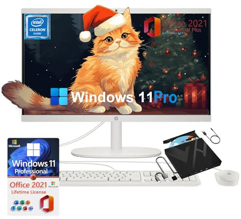 HP PC de escritorio todo en uno de 21.5 pulgadas, con unidad de CD/DVD gratuita, Office 2024 Pro, pantalla FHD, Intel Celeron J4025, cámara web, WiFi 6, Windows 11 Pro (32 GB de RAM | SSD de 2 TB)
