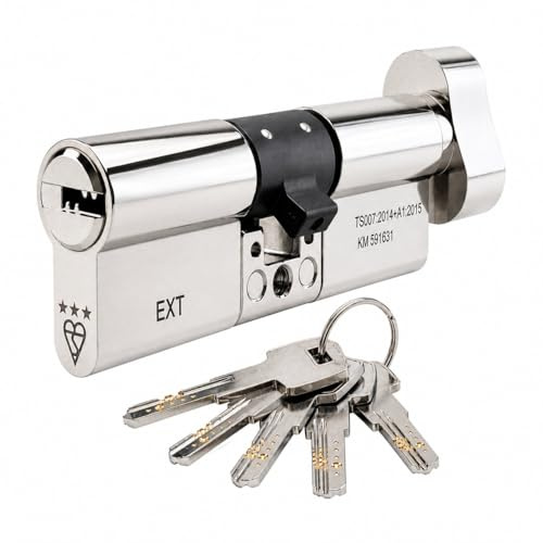 IRONWORX® Spectre Nickel 45mm (Turn) / 35mm (Key) (80mm) Maximum-Security Police Approved TS007 BSI 3 Star Euro Cylinder Door Lock with Escape Thumb Turn Function, Includes 5X Keys