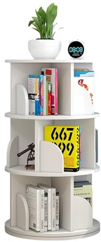 360° drehbares Bücherregal mit 3 Etagen, für Kinder und Erwachsene, Massivholz (weiß)
