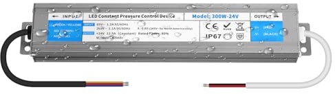 YOODI 300W Alimentacion 24V 12,5A LED Driver IP67 Impermeable Fuente Transformador 220V a 24V DC Ultra Fino Controlador Voltaje Constante Adaptador para Tira LED y Luminarias LED, Indoor Outdoor