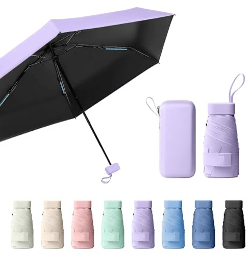 Sykrawki Mini-Regenschirm mit UV-Schutz & Kapselhülle – Winddichter Taschenschirm für Reisen, Männer & Frauen, Kompakt & Tragbar (Lila)