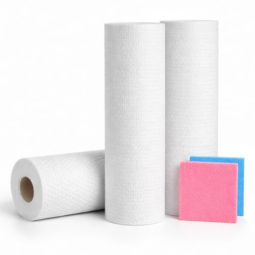 Bamboo Kitchen Roll, Paper Towel Alternative for Cleaning & Household Use, Highly Absorbent Sheets, 3 Rolls with 2 Dishcloths