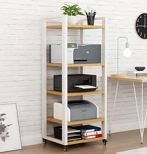 HiFi-Ständer, HiFi-Schränke, Audio-Ausrüstung, Schrank auf Rollen, 4, 5, 6, 7 Etagen, strapazierfähig, DVD-Speicher, Medien-Regal, HiFi-Regale für Zuhause, Schwarz/Weiß, modernes Audio-Regal (weiß, 5