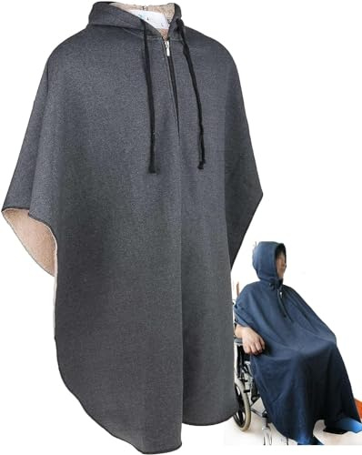 Manta cálida portátil para silla de ruedas - Capa de invierno con mangas y bolsillo, chal con capucha de forro polar para adultos mayores