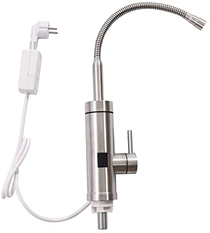 Grifo Eléctrico con Pantalla Led y Calentador de Agua Instantáneo, Rotación de 360 Grados, Boquilla Extraíble, Doble Uso Caliente y Fría para Cocina, Jardín, Baño, Caravana, Camping