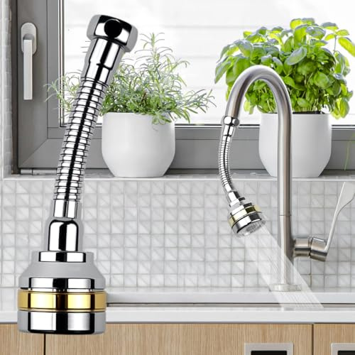 VGECEE 2 pezzi di prolunga flessibile per rubinetto girevole a 360° con 3 modalità, prolunga per rubinetto da cucina, bagno, toilette, 148 mm