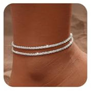 FloralGrace Fußkettchen Für Damen Silber 925, Verstellbares Wasserfestes Schmuckstück, Einfaches Layered Design, Hypoallergen, Fußkette Für Sommerfestivals Und Alltag