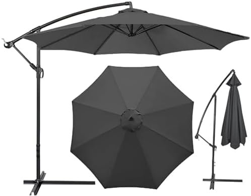 Parasol Déporté Housses Pour Parasols de Jardin, 8 Baleines, 200-350 cm, Convient Pour Terrasse, Cour Et Plage, Gris, 350 cm (11,5 Pi)