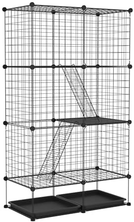 FIVMEN Großer Katzenkäfig 3-Stöckige aus Metall mit 2 Leitern DIY Katzenlaufstall Katzengehege Outdoor Abnehmbarer Freigehege Katzen Katzenauslauf Kleintierelaufstall, 74x37x126 cm