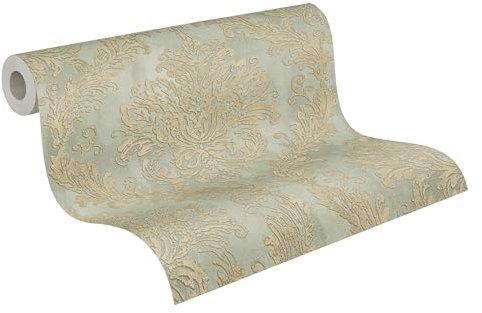 A.S. Création History of Art 2 Vliestapete Ornament 10,05 m x 0,53 m - Blau, Grün, Beige, Metallic - Tapete Barock für Wohnzimmer Schlafzimmer - 790492