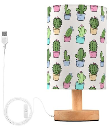 Sevdomey Cartoon Cactus Lampe de chevet avec port USB, aucune ampoule nécessaire, lumière LED chaude pour chambre à coucher, salon, bureau, lampe de chevet pour lecture, étude, décoration
