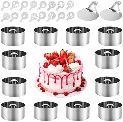 BBWELL Coppapasta Tondi in Acciaio Inossidabile 12 Pezzi (Ø8 cm),Anelli per Torte Cottura con Coperchio e Base,Stampi Coppa Pasta di Acciaio Inox per Torte Fatte in Casa,Dessert,Biscotti,Torte Mousse