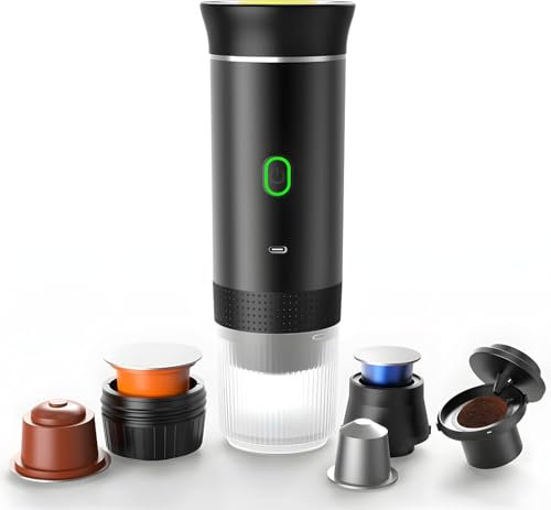 SOUTH AREA Caffettiera portatile 3 in 1 compatibile con capsule Ness-preso, Dolce-Gusto e Caffè macinato - Mini macchina da caffè elettrica con acqua calda USB-C - ideale per viaggi, campeggio e auto