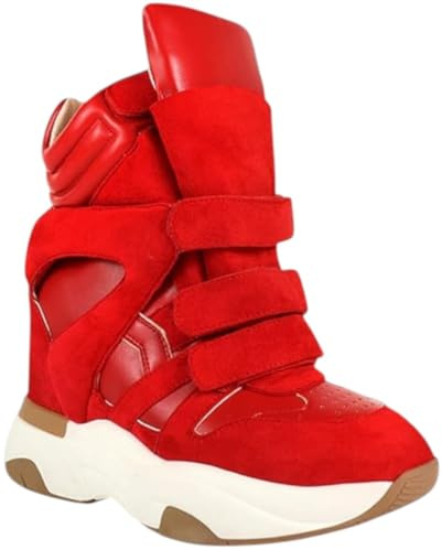 Liliana Women’s High Top Ankle Sneaker Hidden Wedge Heel Shoes for Women Tennis Shoes Footwear, MARANTO-2 Red/White 8
