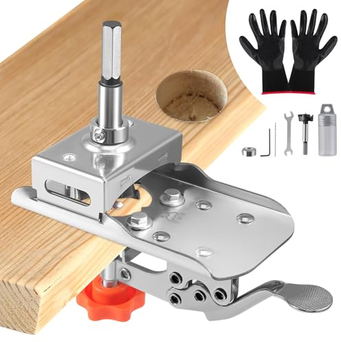 Hinge Jig 35mm Cabinet Hinge Jig Drilling with Limit Stop Drill Bit & Gloves, Aluminum Alloy Concealed Hinge Hole Positioning Tool for Kitchen Door & Cupboard Installation