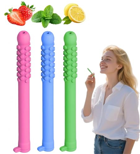 3pcs Chew/able Essential Oil Breath Stick,Che/wable Breathers Stick for Fresh Breath,Flavoured Air Inhaler Stop Smo/king,So/re Throat Relief,Breath Easy,Inhaler Quit Sm/oking,3 Flavors,Natural