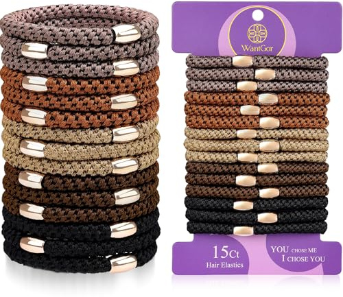 WantGor Hair Ties No Damage, Women 15PCS Hair Bands Elastic Scrunchies Ponytail Holders Hair Accessories Braided Head Bands for Women's Thick Hair (Classic)