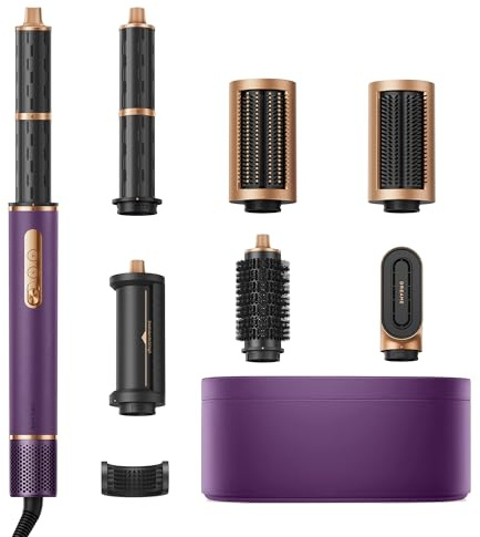 DREAME AirStyle Pro 7 in 1, Asciugatura Rapida, 2 Cilindri Arricciacapelli, Capelli Volumizzanti, Riduzione dell'effetto Crespo, Confezione in Pelle, Styling a Flusso d'aria, Design Magnetico, Viola