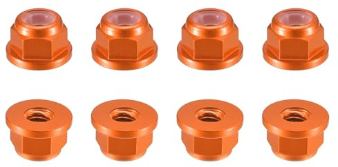 QUARKZMAN Aluminium Flansch Nylon Sicherungsmutter, 8 Stück Flanschmuttern - M3 x 0,5mm selbstsichernde Mutter, Eloxierte Metallmuttern für Befestigungselemente (Orange)