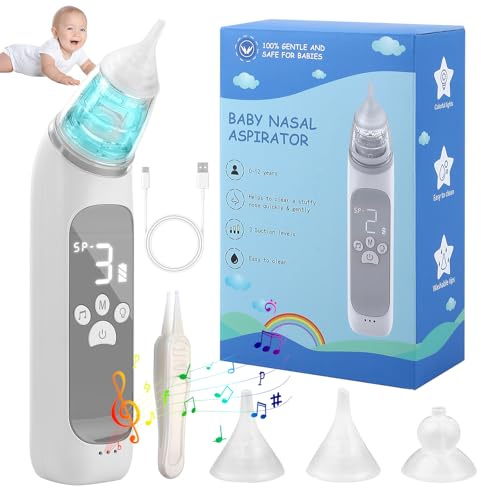 Aspiratore nasale per bambino, aspiratore nasale elettrico per bambini, livello di aspirazione regolabile, funzione musica e lenitiva (B)