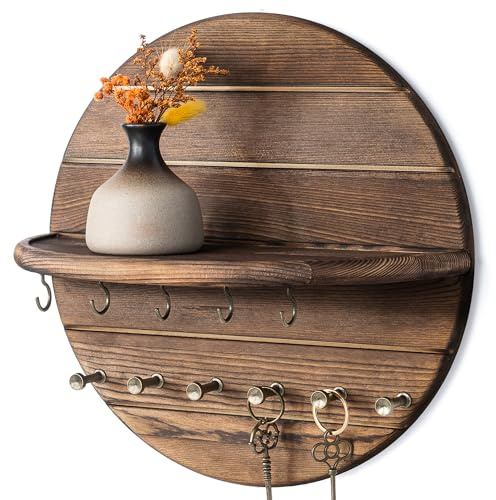 Bafutayawa Key Hooks, Key Board with Shelf as Wooden Key Board and Key Holder Wall with Dog Wardrobe for Hallway