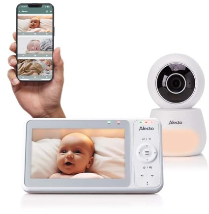 Alecto DVM2060 - Dual Mode Babyphone mit Kamera und App - 5 Zoll Farbdisplay - Full HD (1080p) - Fernsteuerbare Kamera mit bis zu 10-fachem Digitalzoom - Weiß