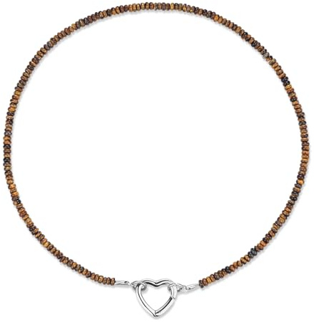 GAVU Perlenkette aus 4 × 2 mm Edelstein für Damen, Herz Ring Halskette für Frauen