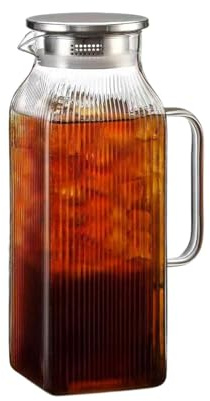 Weqizuerqi Jarra con Tapa,2000 ml Resistente al calor, garrafa transparente gruesa con tapa | Botellas de vidrio para zumo | Para bebidas líquidas, refrigerador, cocina, hogar, camping, picnic,