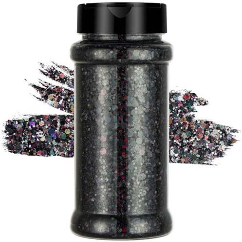 Alaoo 57 g glitterpulver, paljetter ansikte stora tjocka holografiska paljetter, paljetter för kroppspaljetter, paljetter ansikte, nagelkonst, festival makeup - lasersvart