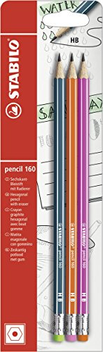 STABILO - Bleistift mit Radierer - pencil 160 - My STABILO Journal - 3er Pack - petrol, orange, pink - Härtegrad HB