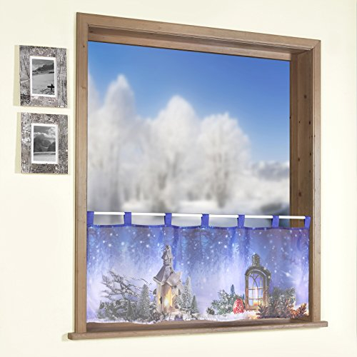 heimtexland Scheibengardine Fotodruck Weihnachten 45x120 cm Voile transparent Weihnachtsgardine Bistrogardine mit Schlaufen Weihnachtslaterne ÖKOTEX Gardine Typ497