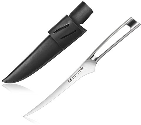 Cangshan TN1 Series 1021639 Swedish 14C28N Steel Forged 7-Inch Fillet Knife and Leather Sheath Set