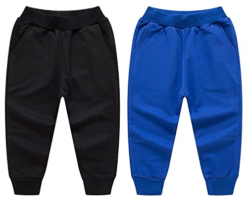 De feuilles 2-pack barn flickor pojkar träningsbyxor dragsko elastisk midja jogging underbyxor vanliga långa byxor byxor