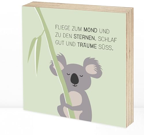 Wunderpixel® Holzbild Kuschel-Koala - 15x15x2cm zum Hinstellen/Aufhängen, echter Fotodruck mit Spruch auf Holz - Wand-Bild Aufsteller Kinderzimmer zur Dekoration oder als Geschenk-Idee - Koala-bär