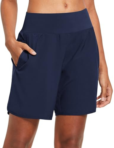 baleaf Short Sport Femme Running Taille Haute Short Fitness Femme Respirant avec 4 Poches pour Surf Volley Ball Tennis Randonnee Gym Yoga-Marin-M