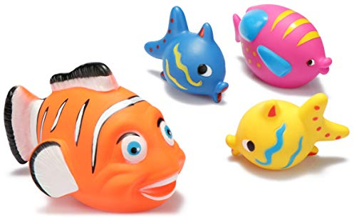 com-four® 4X Badespielzeug Fisch - Schwimmspielzeug für Kinder in verschiedenen Größen und Farben - Schwimm-Fisch für Badewanne und Pool (04 Stück - Fische orange)