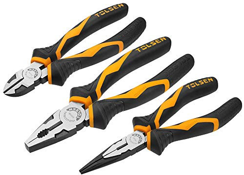 Tolsen Set 3-Piece Professional Heavy Duty plier, Including 160mm Long-Nose and Diagonal Cutting, and 180mm Combination