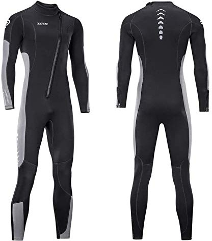 ZCCO 3 mm neopren dykdräkt för män och kvinnor, främre stängning för dykning, snorkling, simning, surfing, kallt vatten (svart + grå, M)