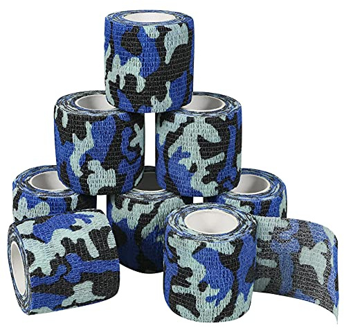 QiGui 8 Rollen Selbsthaftende Cohesive Bandage Camouflage Klebeband Kohäsive Bandage Pflasterverband Fingerpflaster Haftbandage Verband Fixierverband Elastische Binde Für Jagd Sport im Freien 5cm | Selbstklebender Verband Tarnfarben, Stealth Camouflage Haftbandage für Jagd Sport im Freien Fotografen Kamera Schutz