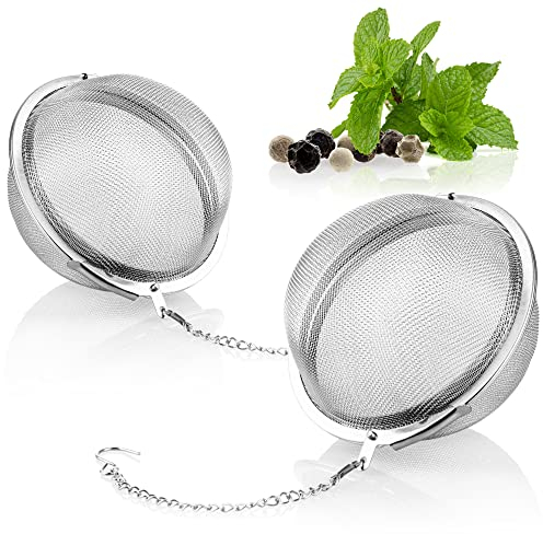 COM-FOUR® Colador de té 2x de acero inoxidable 304 - infusor de té para té suelto, hierbas y especias - filtro de té de malla fina con cadena - colador de especias (2 piezas - 6,5 cm Ø)