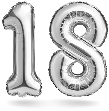 Zahlenballon, Silber, 100cm, Geburtstagsdeko, Jubiläum, Geschenk (Zahlenset 18)