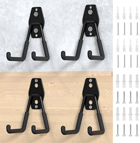 HUHOLE Heavy Duty Garage Storage Hooks (4-Pack) for Bikes & Ladders - 80lbs Capacity Wall Mount Organizer with Anti-Slip Coating & Multi-Wall Anchors