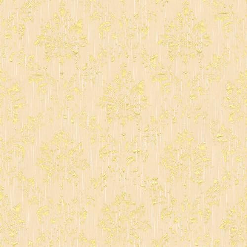 Papier peint baroque Profhome 306623-GU papier peint textile texturé au style baroque brillant crème or 5,33 m2