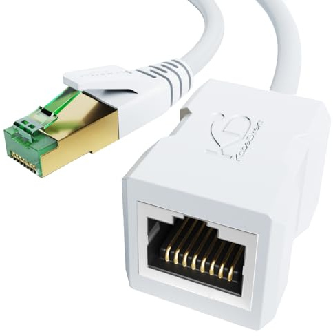KabelDirekt – Câble d'extension Ethernet 10Gbit/s – 7,5m, tressé, blanc | Câble Ethernet CAT7 mâle vers femelle, étend les câbles réseau, 10Gbit/s, blindage SF/FTP, blanc