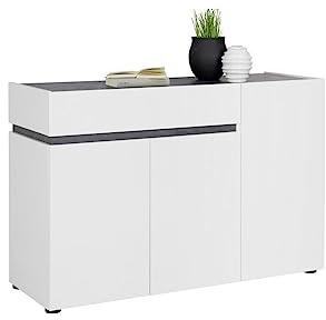 Kitaly | Modèle Bob Meuble Buffet Polyvalent, Panneau mélaminé avec mélamine et laqué Brillant, fabriqué en Italie, Blanc, 3 Portes, 2 étagères et 1 tiroir Bas