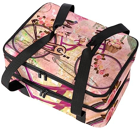 suojapuku Isolierte Tasche,Lunchtasche,doppellagige Kühltasche,Vintage Blumen-Vogel-Fahrrad,Wiederverwendbare Lunchbox,auslaufsichere Picknicktasche