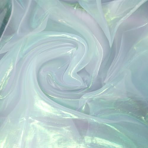 Magisk laser holografiskt tyg, 150 cm skimrande paljett gradient organza spets för bröllop fotografi bakgrund klänning fest gör-det-själv tillbehör, vit