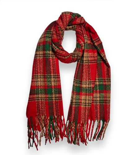 OgLuxe Bufandas a cuadros para mujer – Mezcla de cachemira suave invierno damas bufandas grandes chal de gran tamaño tartán a cuadros borla bufanda dos tonos reversible laberinto impreso para regalos
