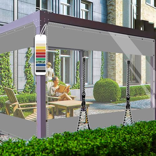 AMXFS Lona Transparente con Ojales, Impermeable,0,55 mm PVC 1m*1m | 560 g/m², Resistente a la Intemperie Cortinas al Aire Libre,para cenador, balcón, jardín.Gris-2 Cremalleras